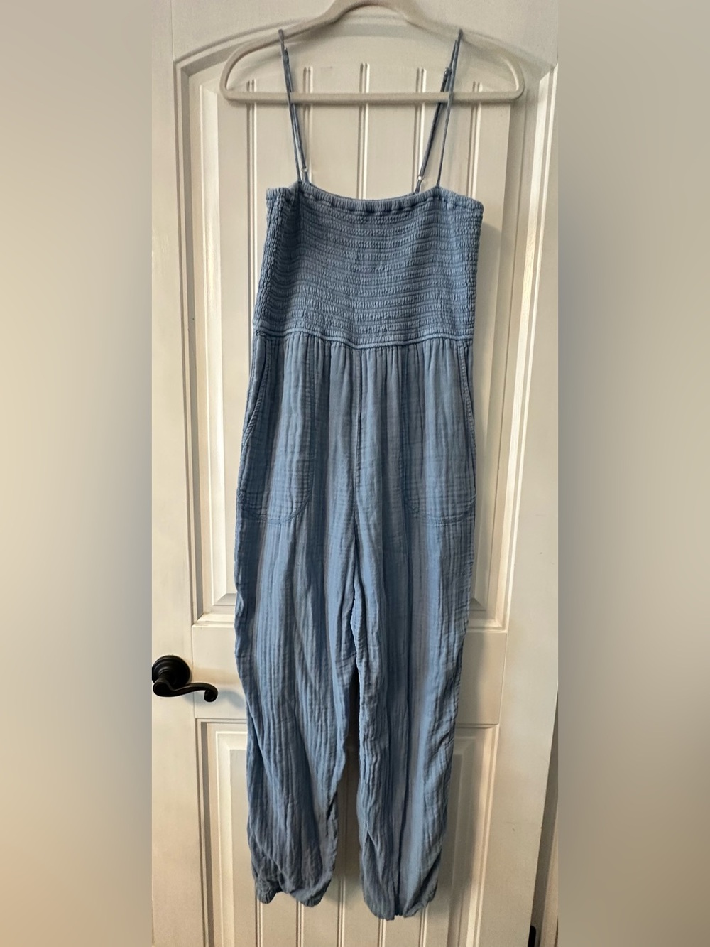 Z Supply Light Blue Smocked Gauze Jumpsuit